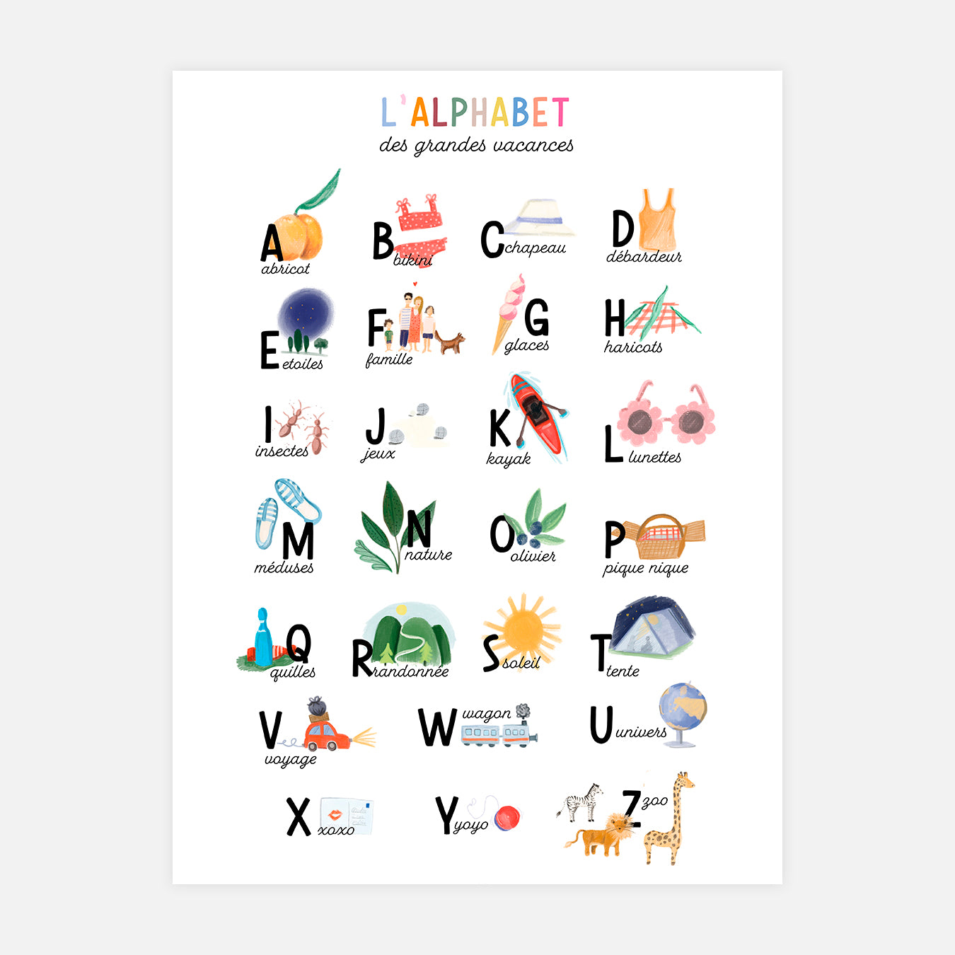 Alphabet des grandes vacances - Illustration d'art