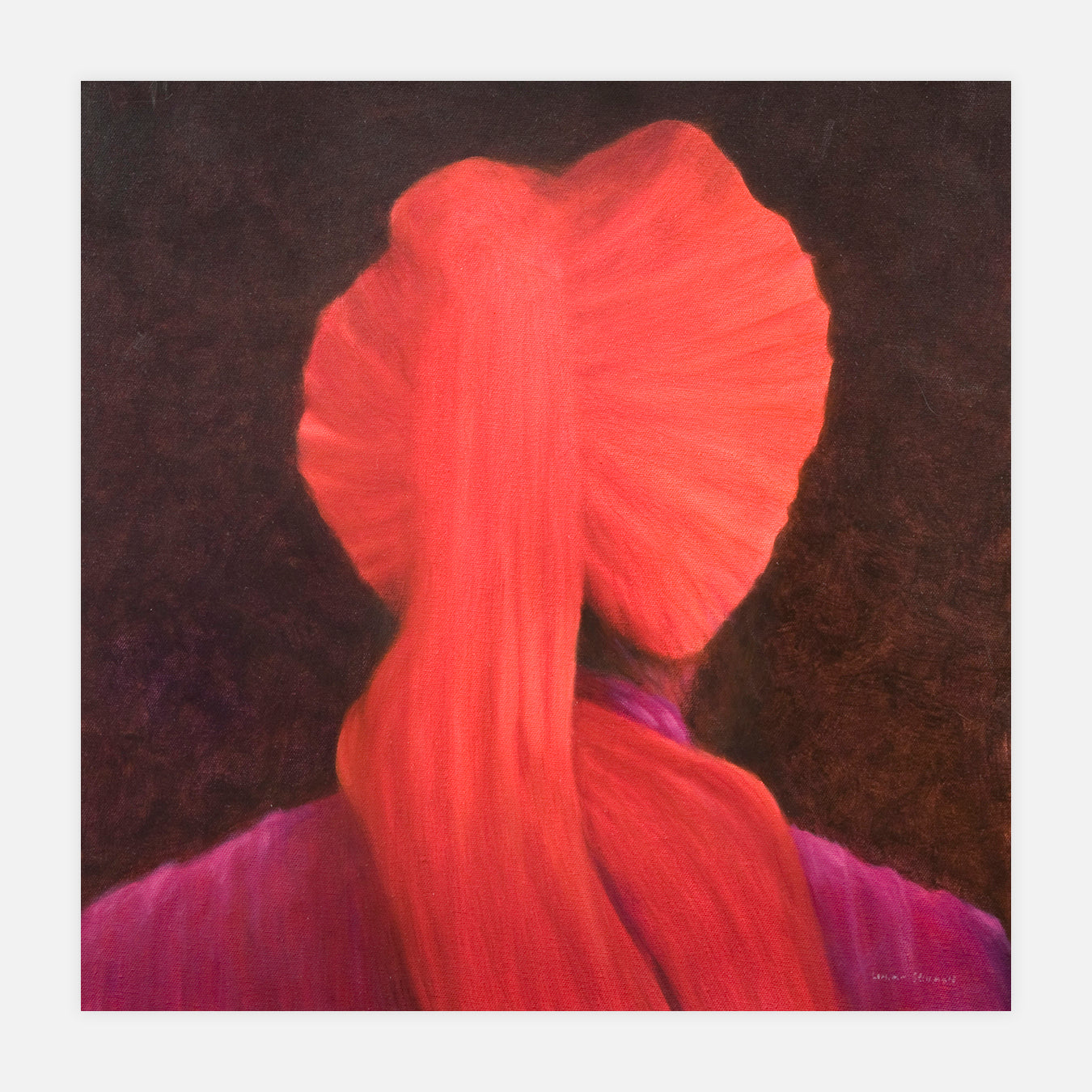 Red turban in shadow - Peinture d'art