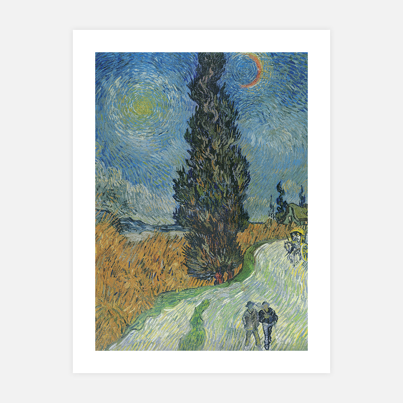 Route avec un cyprès et une étoile - Peinture d'art