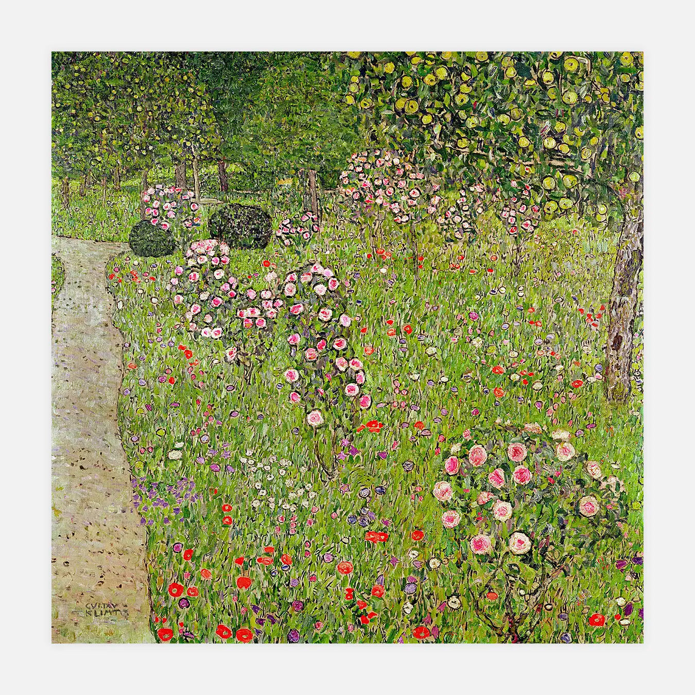 Verger avec roses - Peinture d'art