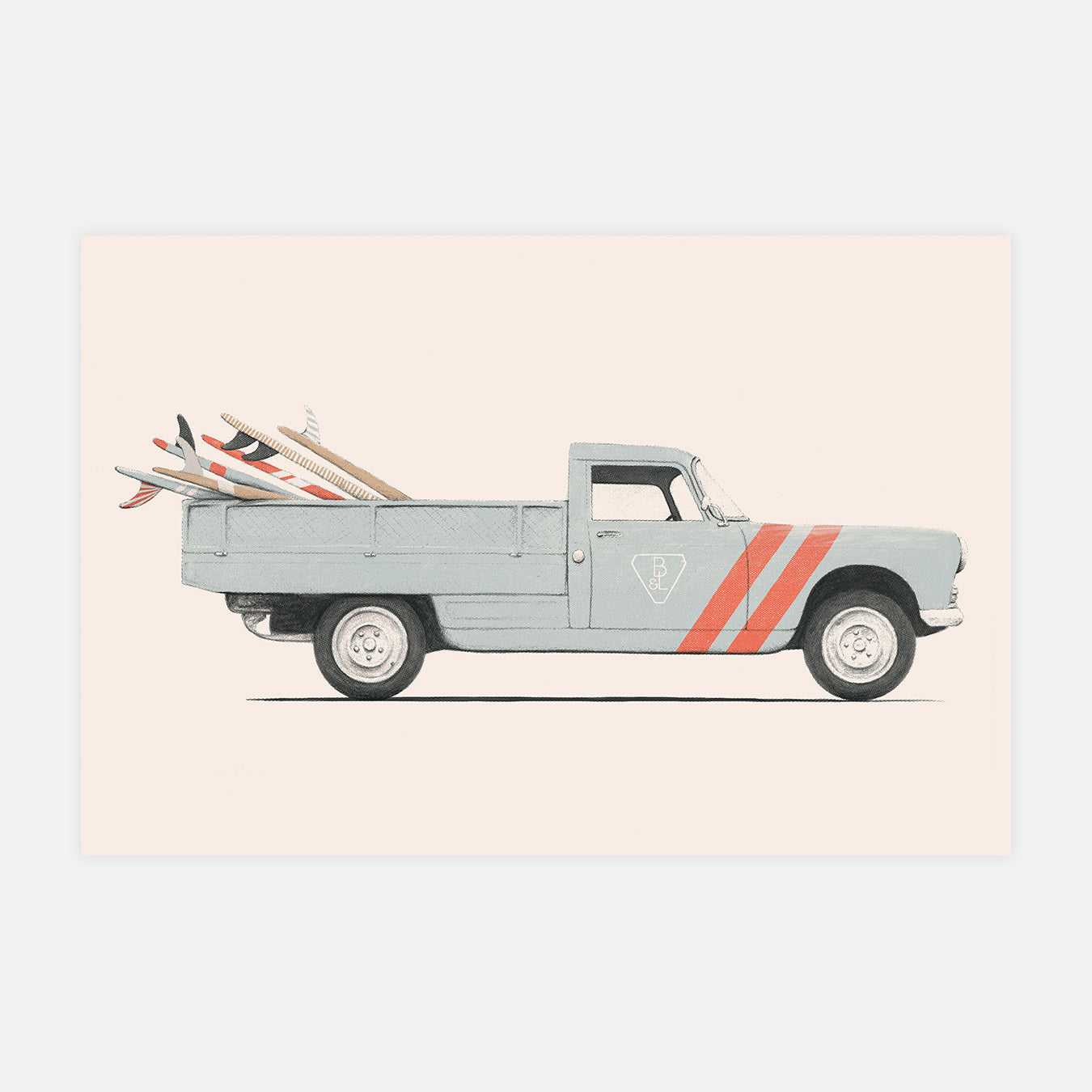 Pick-up et planches de surf - Illustration d'art