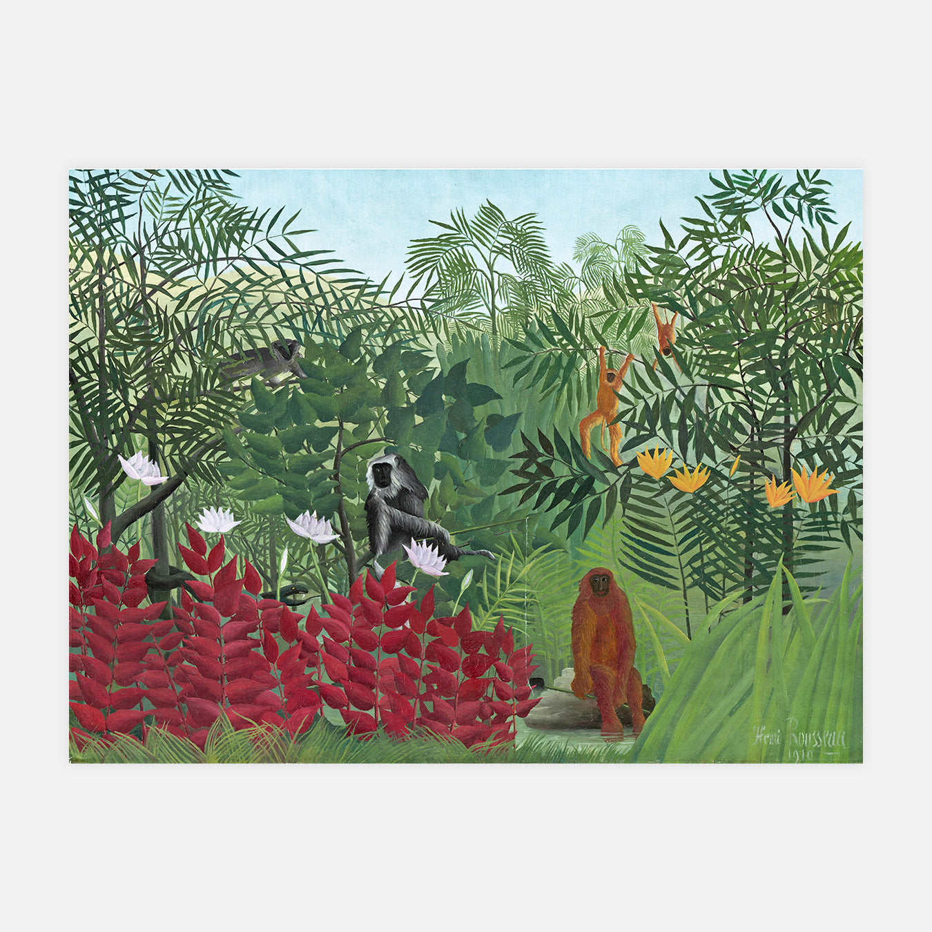 Forêt tropicale avec singes - Peinture d'art