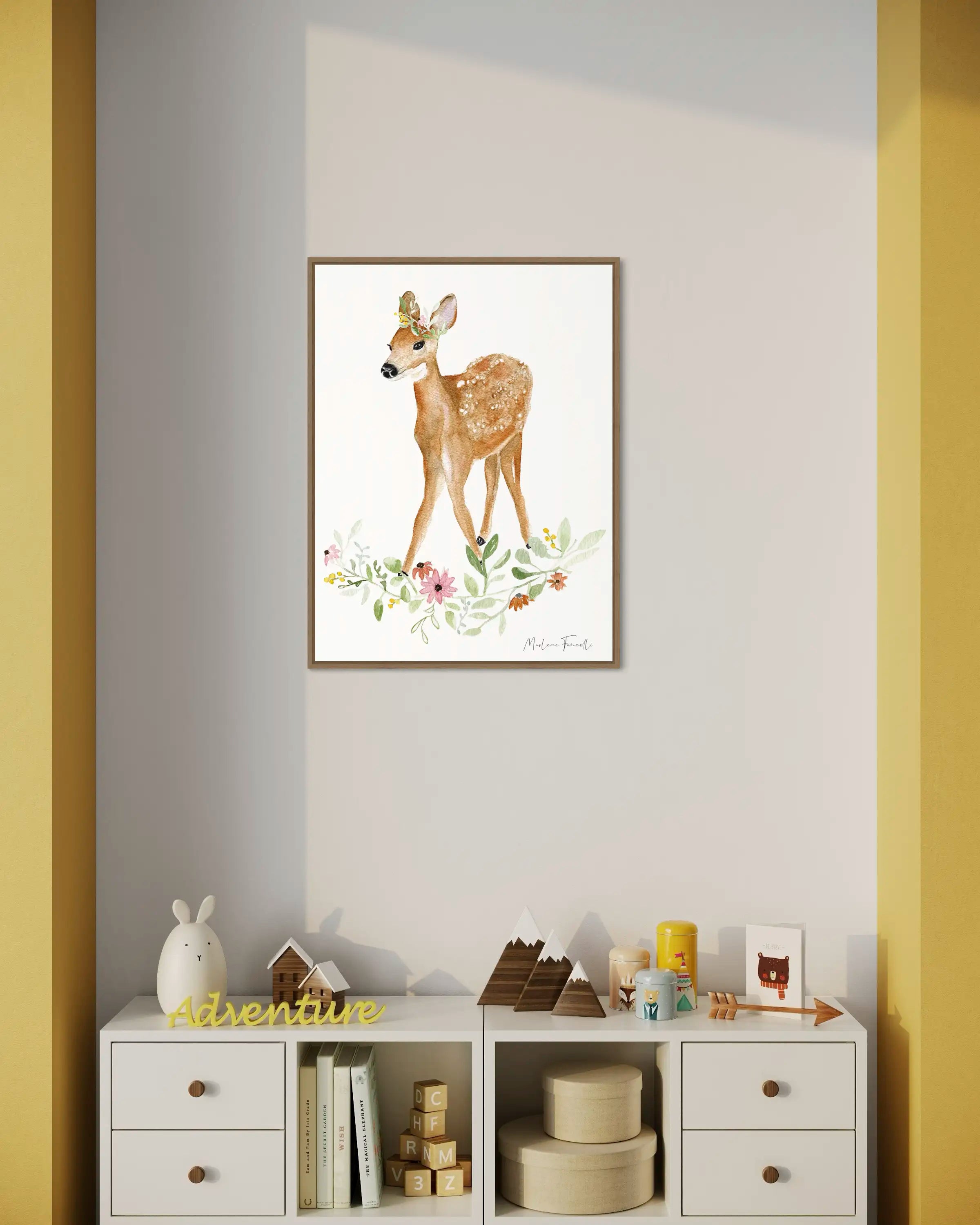 Suzy la biche fleurie - Illustration animaux aquarelle