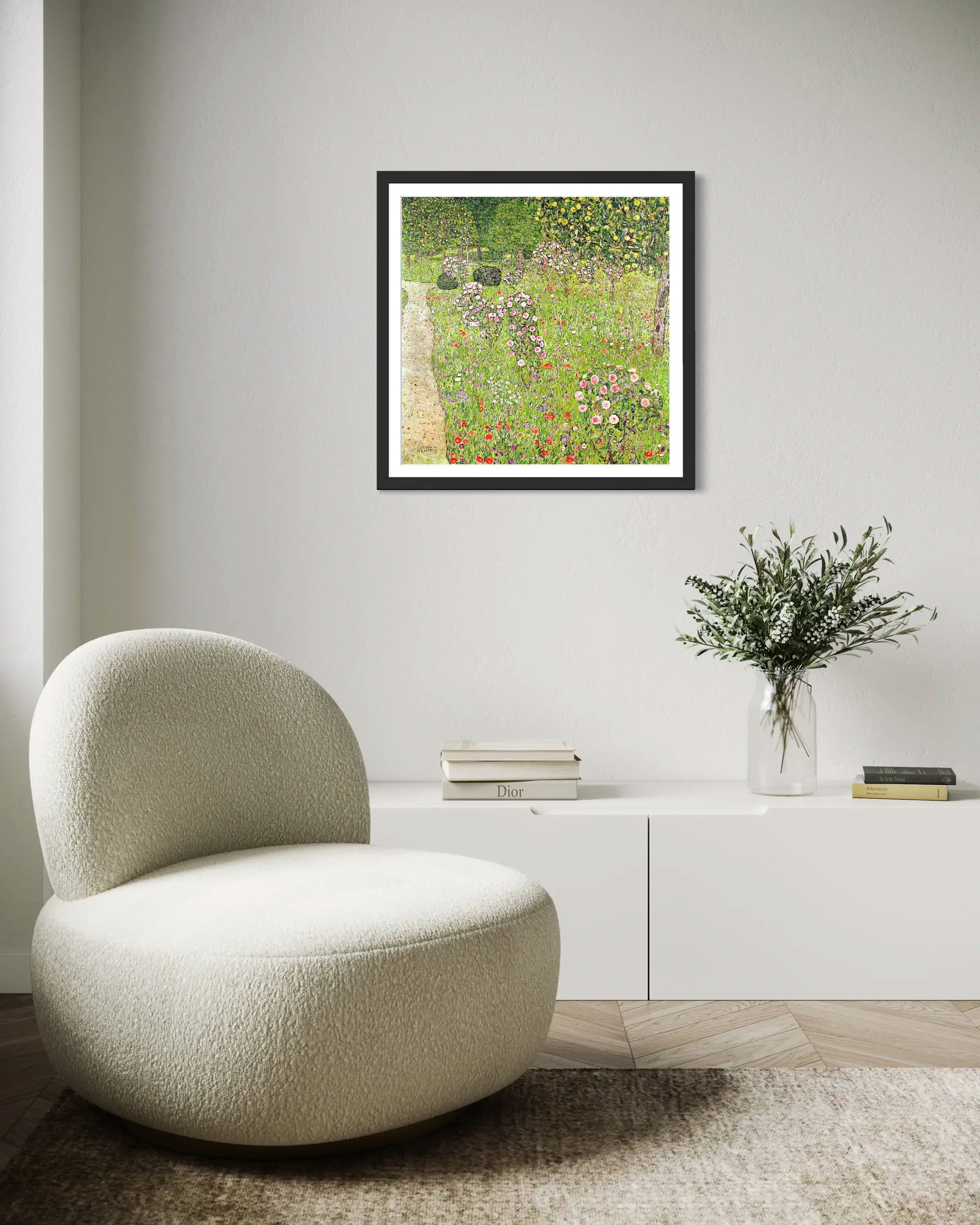 Verger avec roses - Peinture d'art